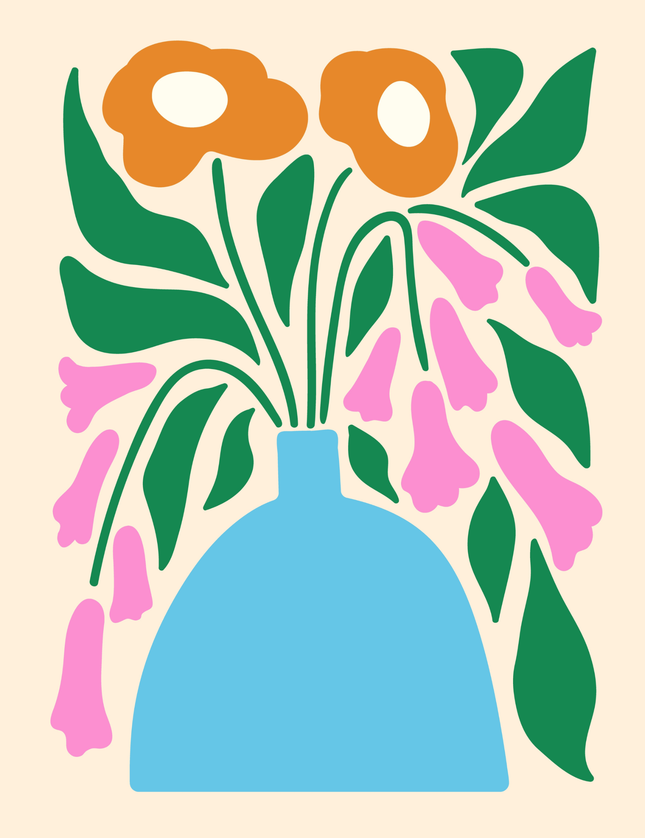 Blue Vase with Flowers Poster – Scandinavian Floral Art Print