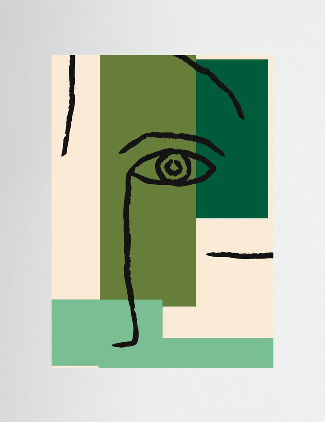 Abstract Face Green Geometric Art Print - Framzio