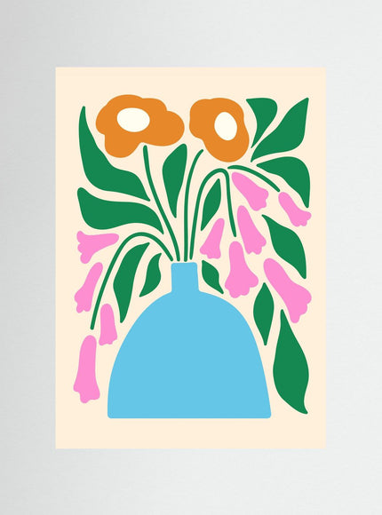 Blue Vase with Flowers Poster – Scandinavian Floral Art Print - Framzio