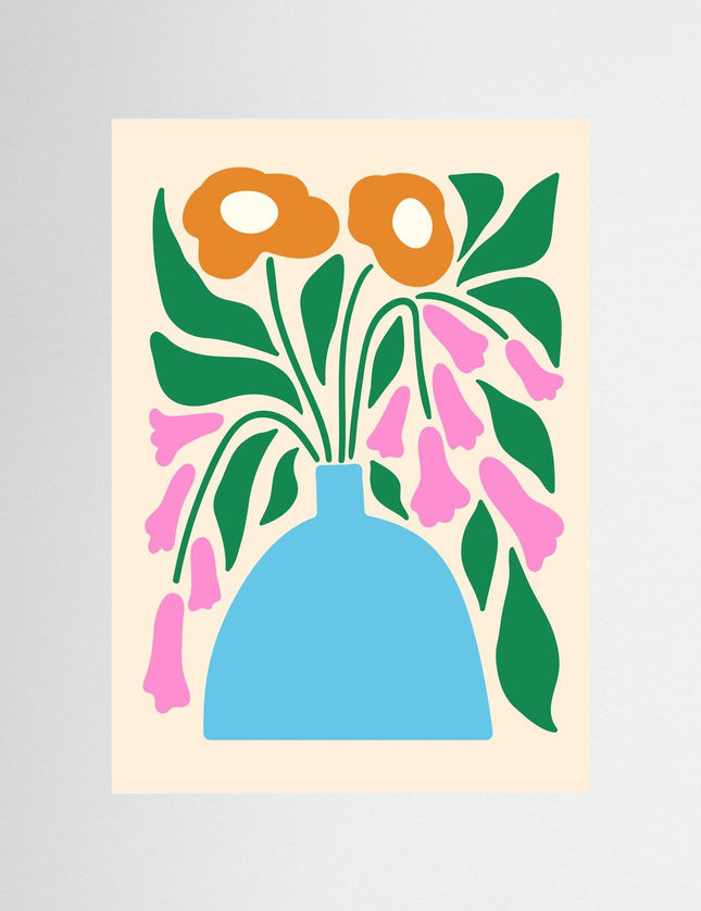 Blue Vase with Flowers Poster – Scandinavian Floral Art Print - Framzio