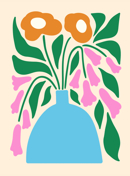 Blue Vase with Flowers Poster – Scandinavian Floral Art Print - Framzio