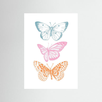 Butterfly Trio Poster in Blue Pink Orange - Framzio