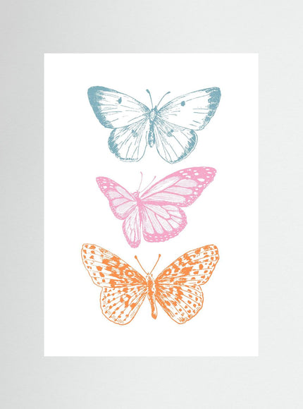 Butterfly Trio Poster in Blue Pink Orange - Framzio