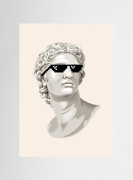 Classical Bust with Pixel Sunglasses Meme Art Print - Framzio