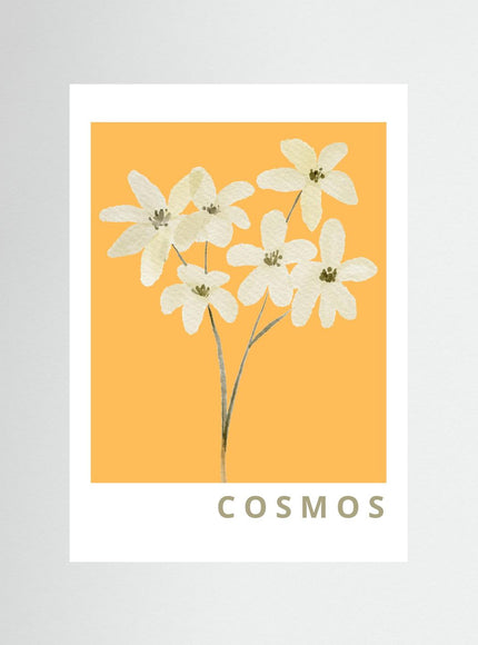 Cosmos Flower Illustration Poster - Warm Yellow Background - Framzio
