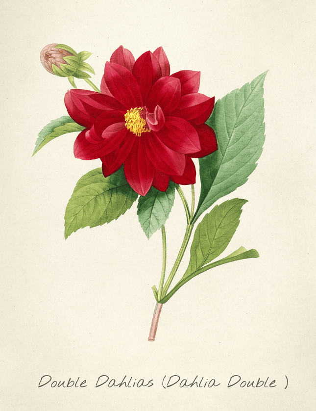 Double Dahlias Vintage Botanical Art Print - Framzio