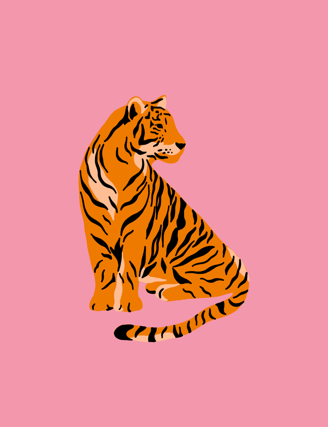 Orange Tiger on Pink Background Art Print - Framzio
