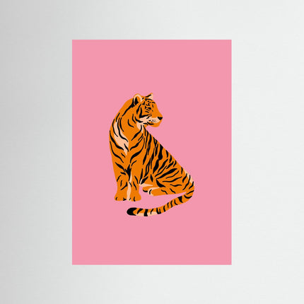 Orange Tiger on Pink Background Art Print - Framzio