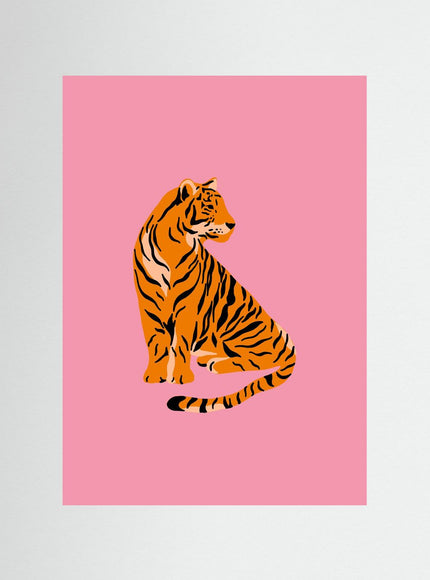 Orange Tiger on Pink Background Art Print - Framzio