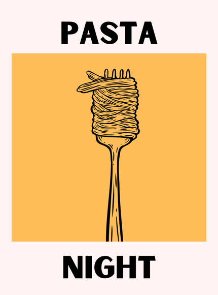 Pasta Night Kitchen Poster - Fork Illustration Print - Framzio
