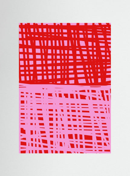 Red and Pink Grid Abstract Poster - Framzio