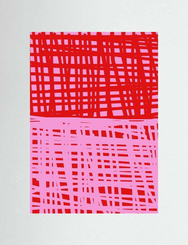 Red and Pink Grid Abstract Poster - Framzio