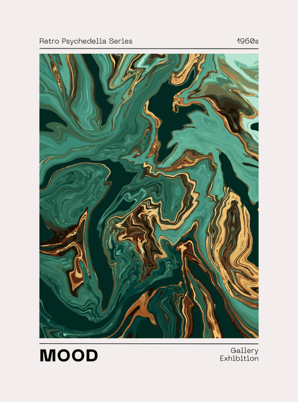 Retro Psychedelia Poster Green Gold Marbled Abstract Art - Framzio