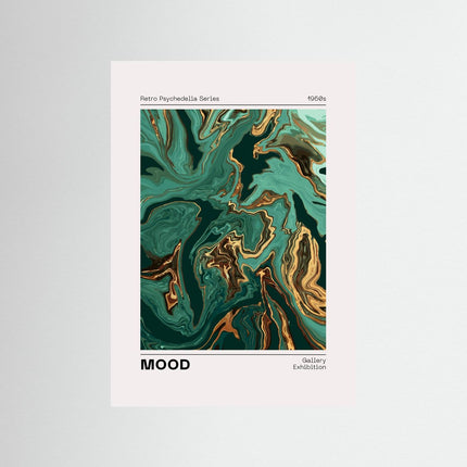 Retro Psychedelia Poster Green Gold Marbled Abstract Art - Framzio