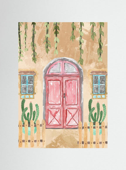 Watercolor Mediterranean Door Poster with Cacti and Vines - Framzio