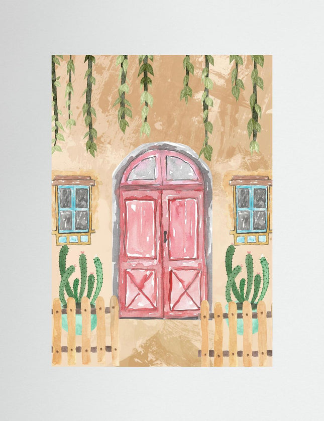 Watercolor Mediterranean Door Poster with Cacti and Vines - Framzio