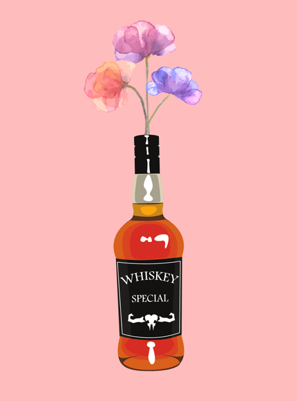 Whiskey Bottle with Watercolor Flowers Poster - Framzio
