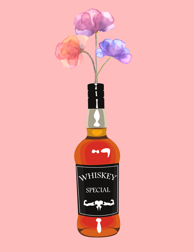 Whiskey Bottle with Watercolor Flowers Poster - Framzio